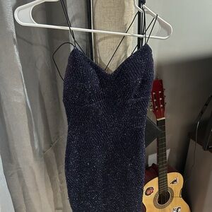 Elegant Navy Blue Glitter Dress